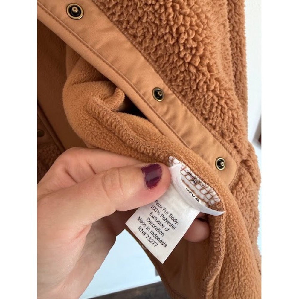 Cozy Sonoma Sherpa Fleece Jacket Womens 1X Brown Teddy Snap Front Mock Neck Soft - Picture 4 of 9